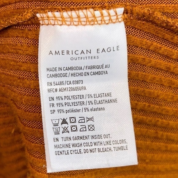 American Eagle Shirt Long Sleeve Ribbed Plush V-Neck Pullover Sweater Top - Picture 7 of 8